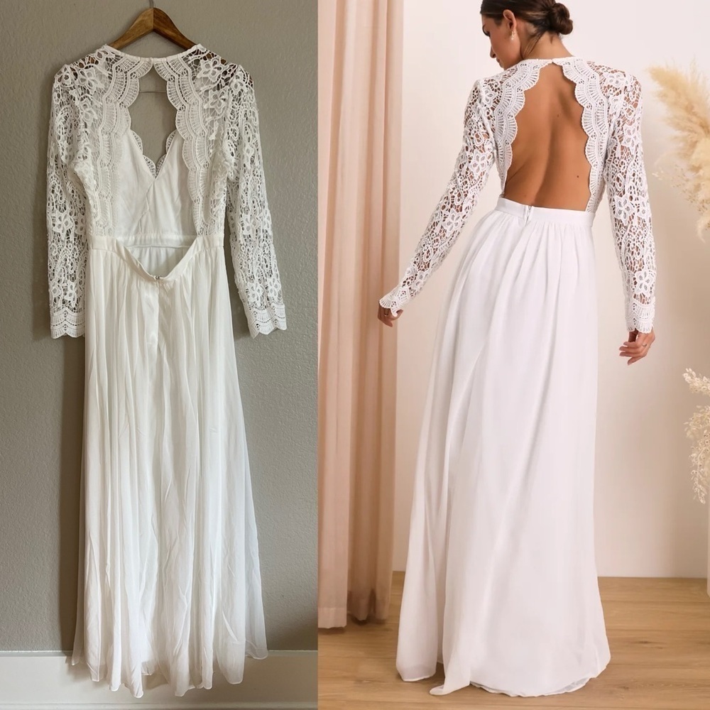 White Long Sleeve Lace Maxi Dress Large - Picture 3 of 7